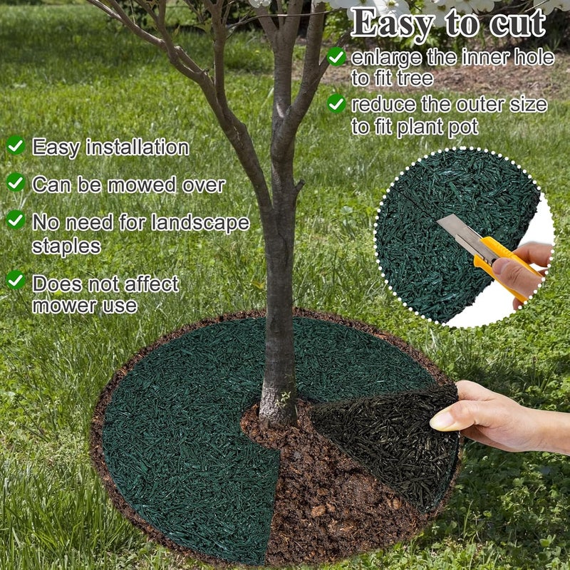Waybas 4pcs Double Side Rubber Tree Mulch Ring, 12In Heavy Duty Recycled Rubber Mulch Mat Natural Look Tree Root Protector Mat Reversible Round Tree Ring for Prevent Animal Dig, (Green Brown) - Image 5